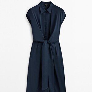 Poplin shirt dress with knot detail